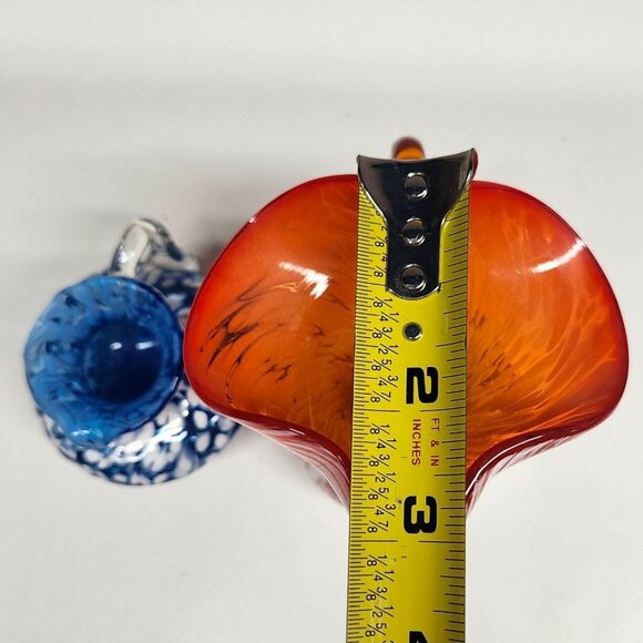 Blown Glass Orange Blue White Speckle Pitcher Vases Rainbow Glass - Picture 4 of 11